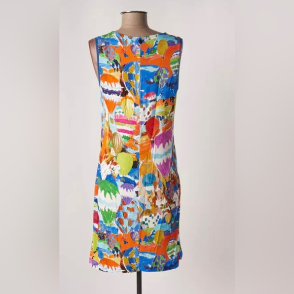 NWT Maloka Dress Hot Air Balloon Art capped sleeve outlined vneck fit & flare - Picture 2 of 16